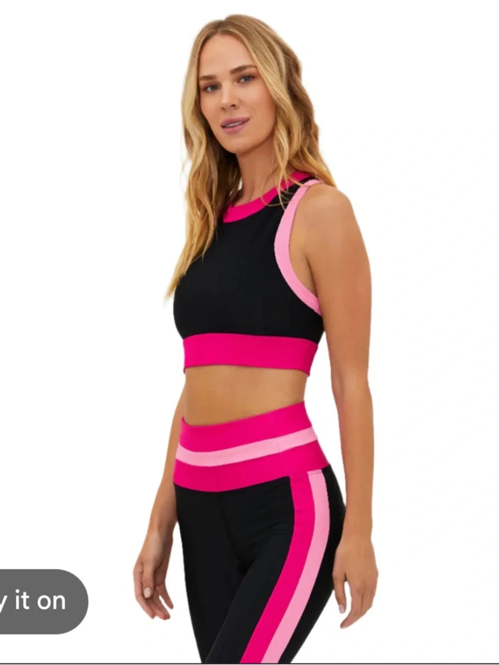 Beach Riot Gwen Colorblock Active Set Pink Black Size M Sports Bra Leggings